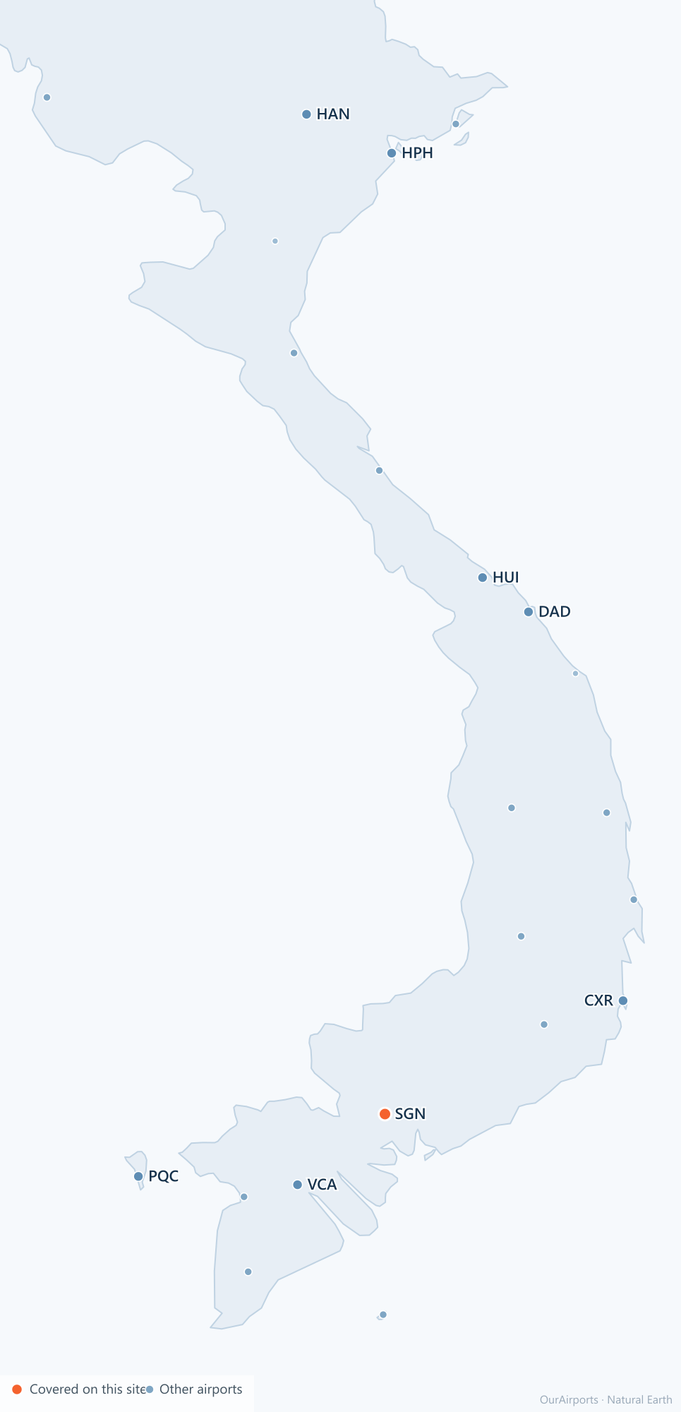 Vietnam airport distribution map: 22 scheduled airports