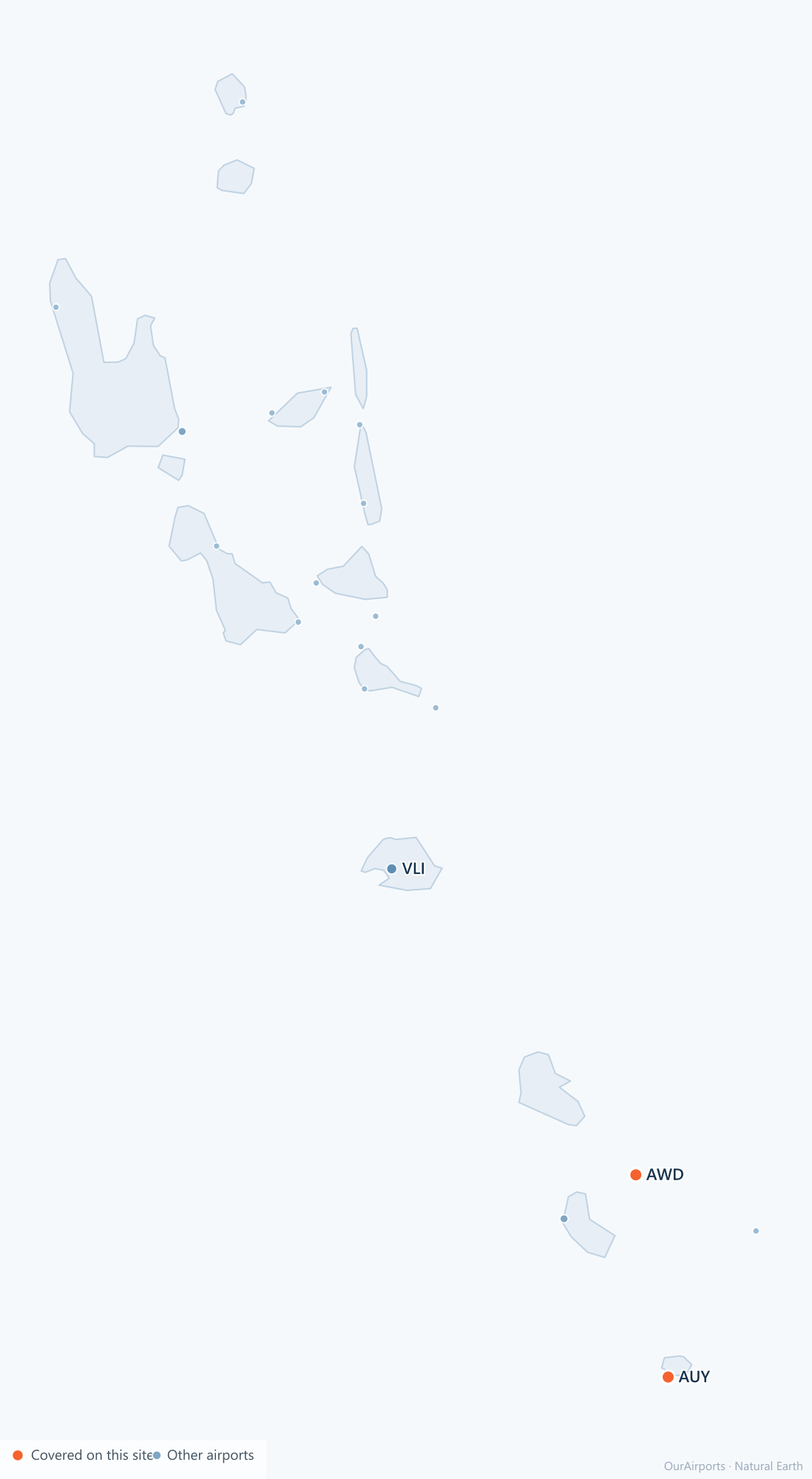 Vanuatu airport distribution map: 19 scheduled airports